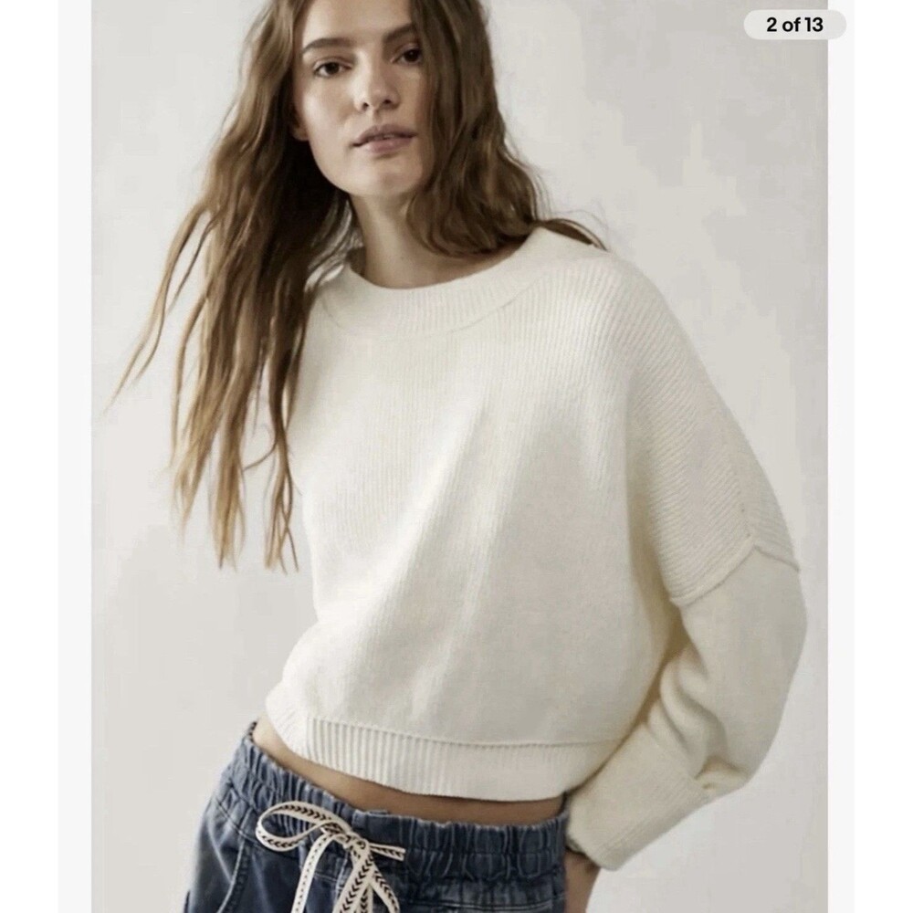 Free People Easy Street Cropped Sweater in Moonglow Off White Size XL NWOT